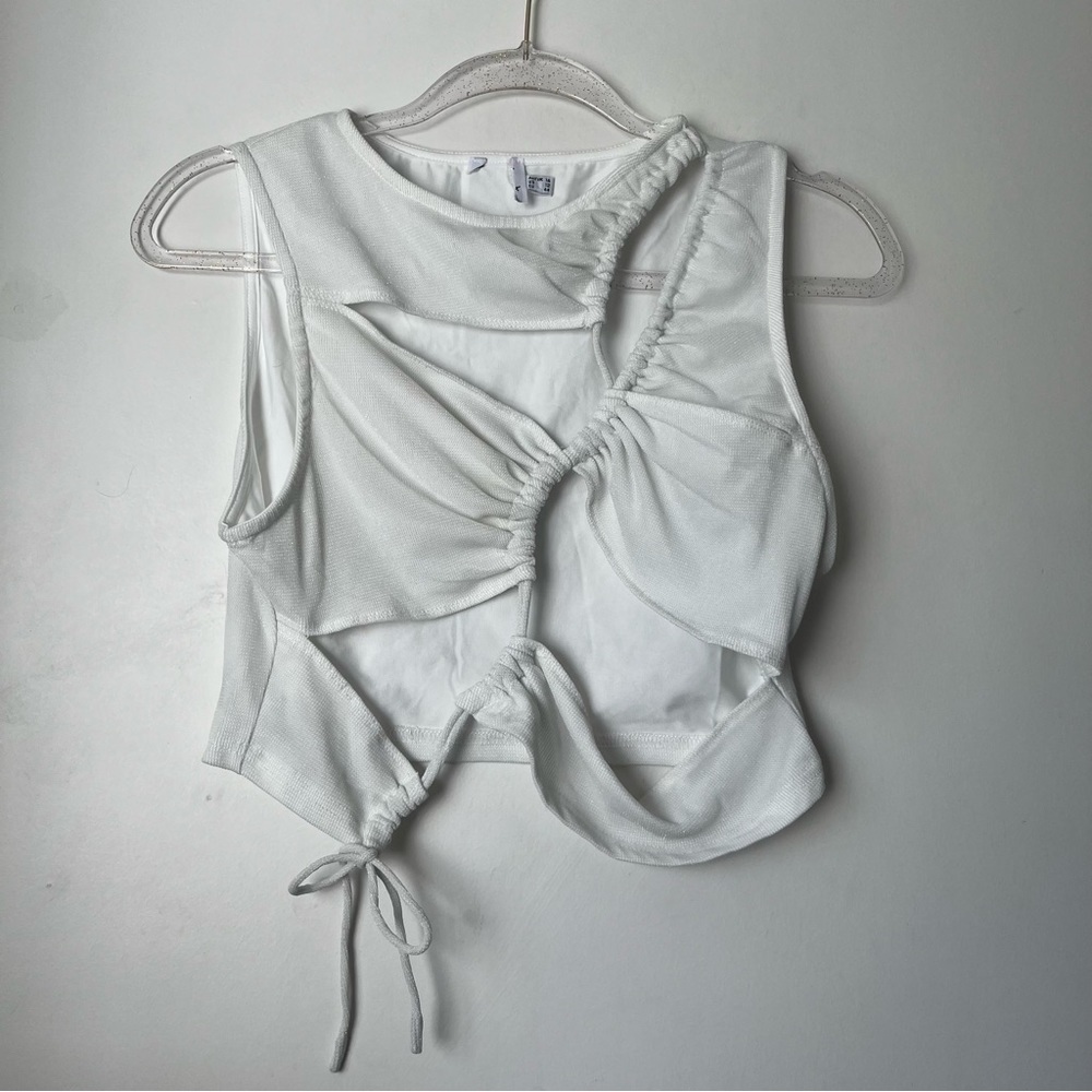 Princess Polly Soul Seeker White Lace Up Cut Out Cropped Tank 12